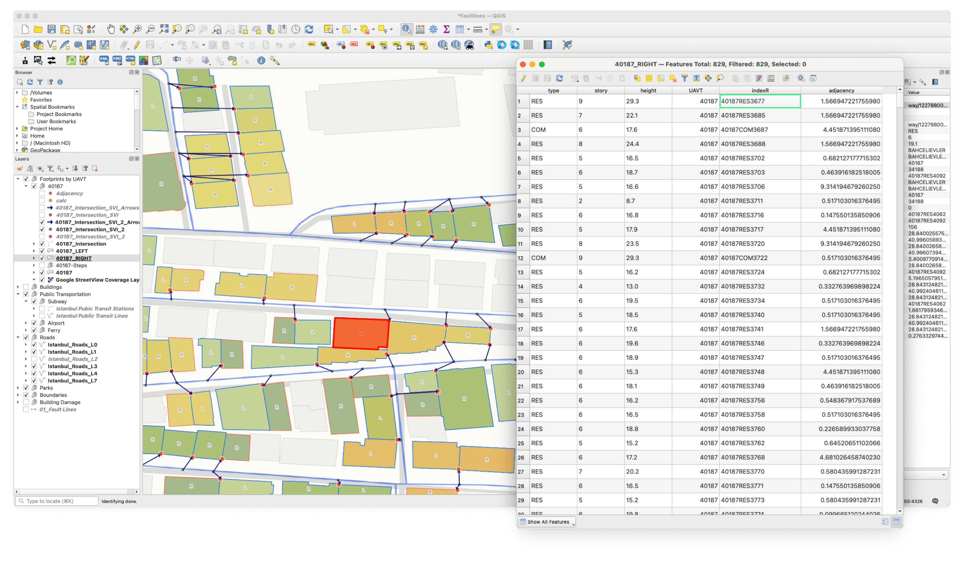 Merging adjacency calculations back in QGIS for visualization.