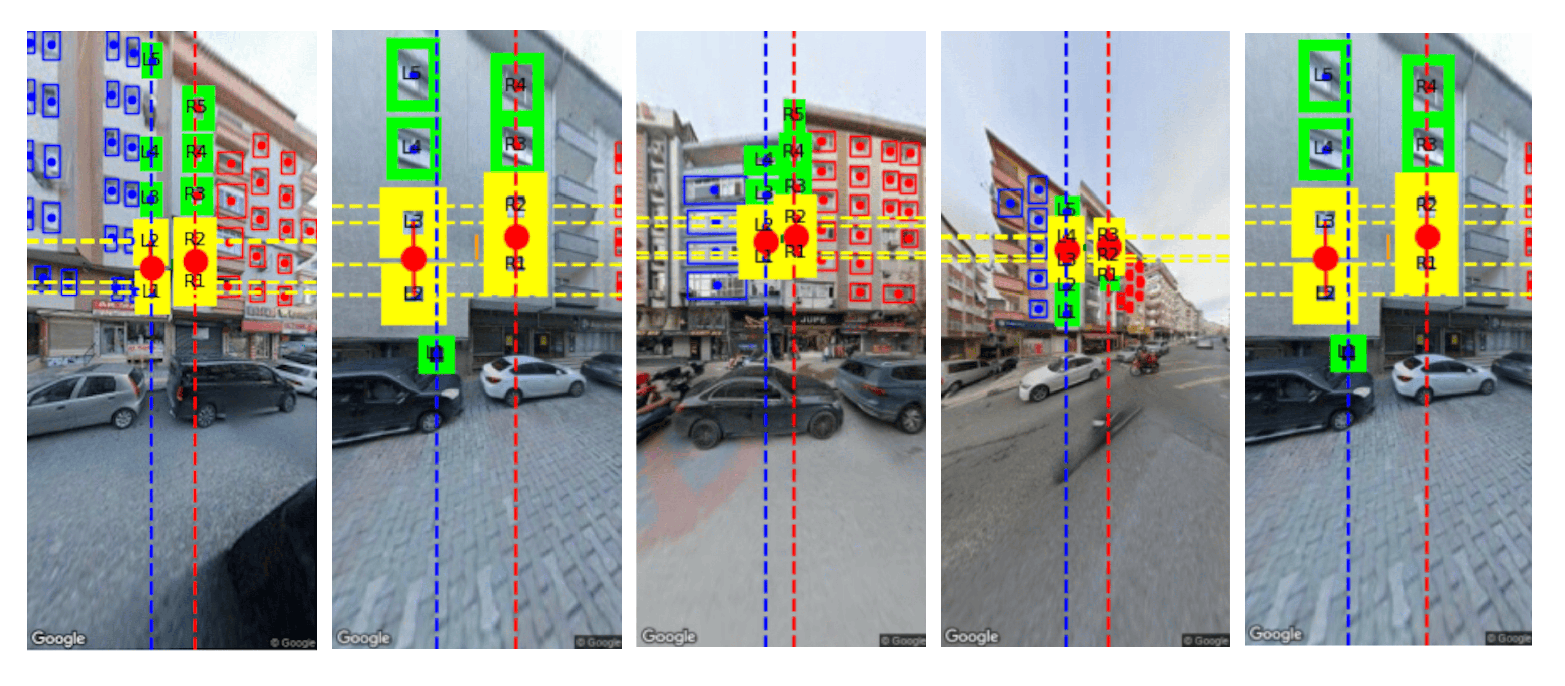 Windows from both sides of the adjacency line are (mostly) segmented for processing.